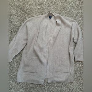 Beige open-front knit cardigan